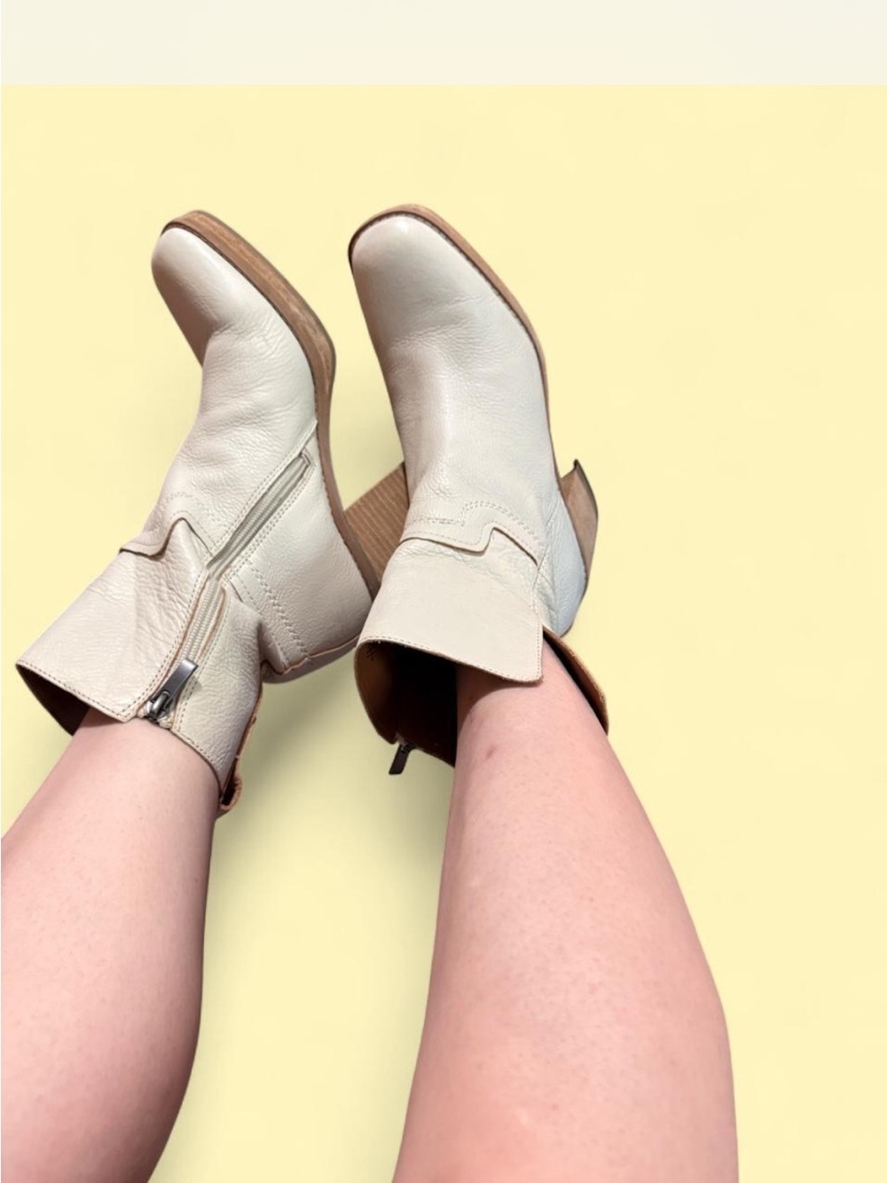 Franco Sarto Evette Leather Western Boots Cream Putty Size 8